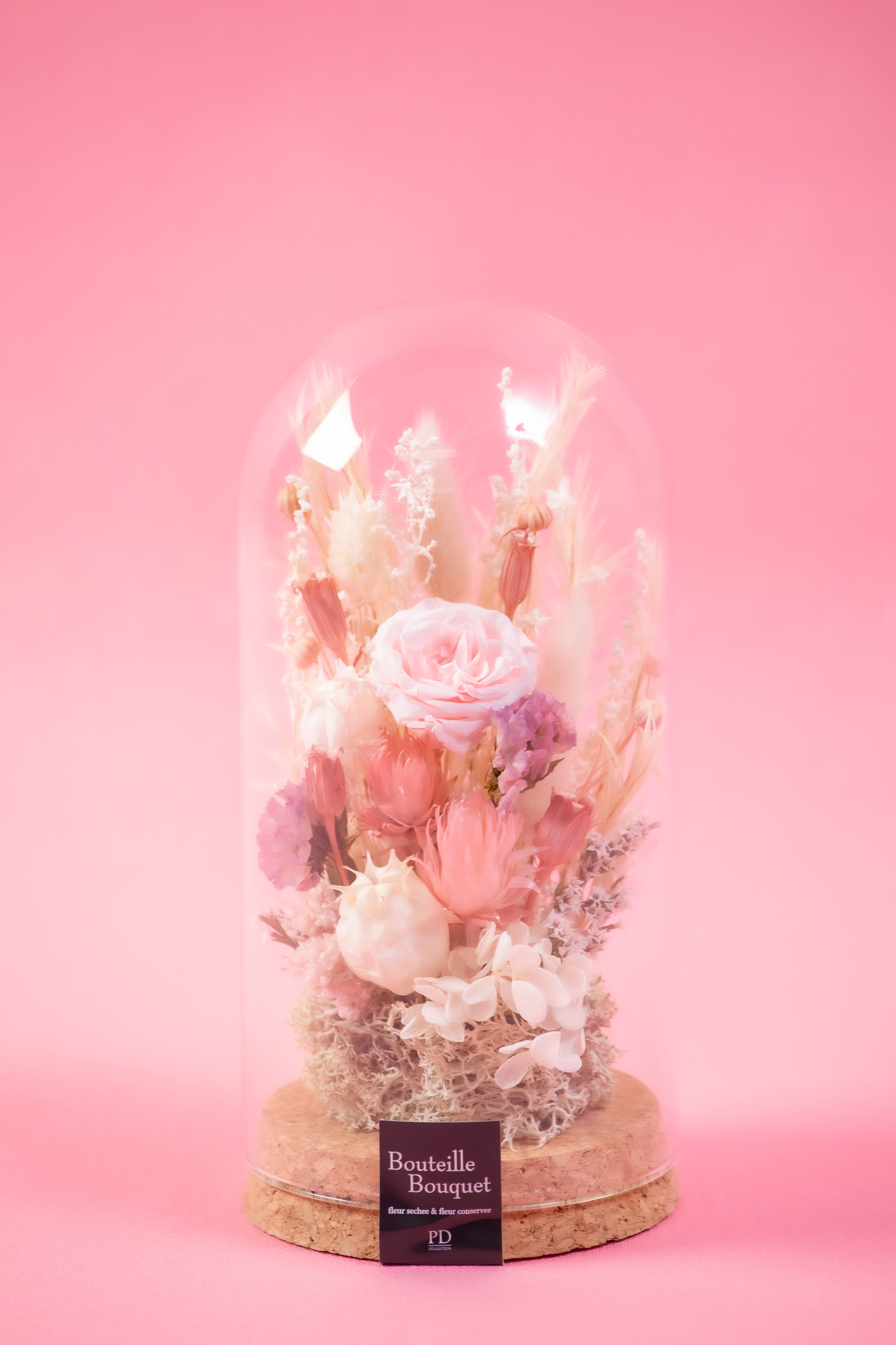 【母の日2026】コルクガラスドーム プリザーブドフラワーアレンジL ピンク