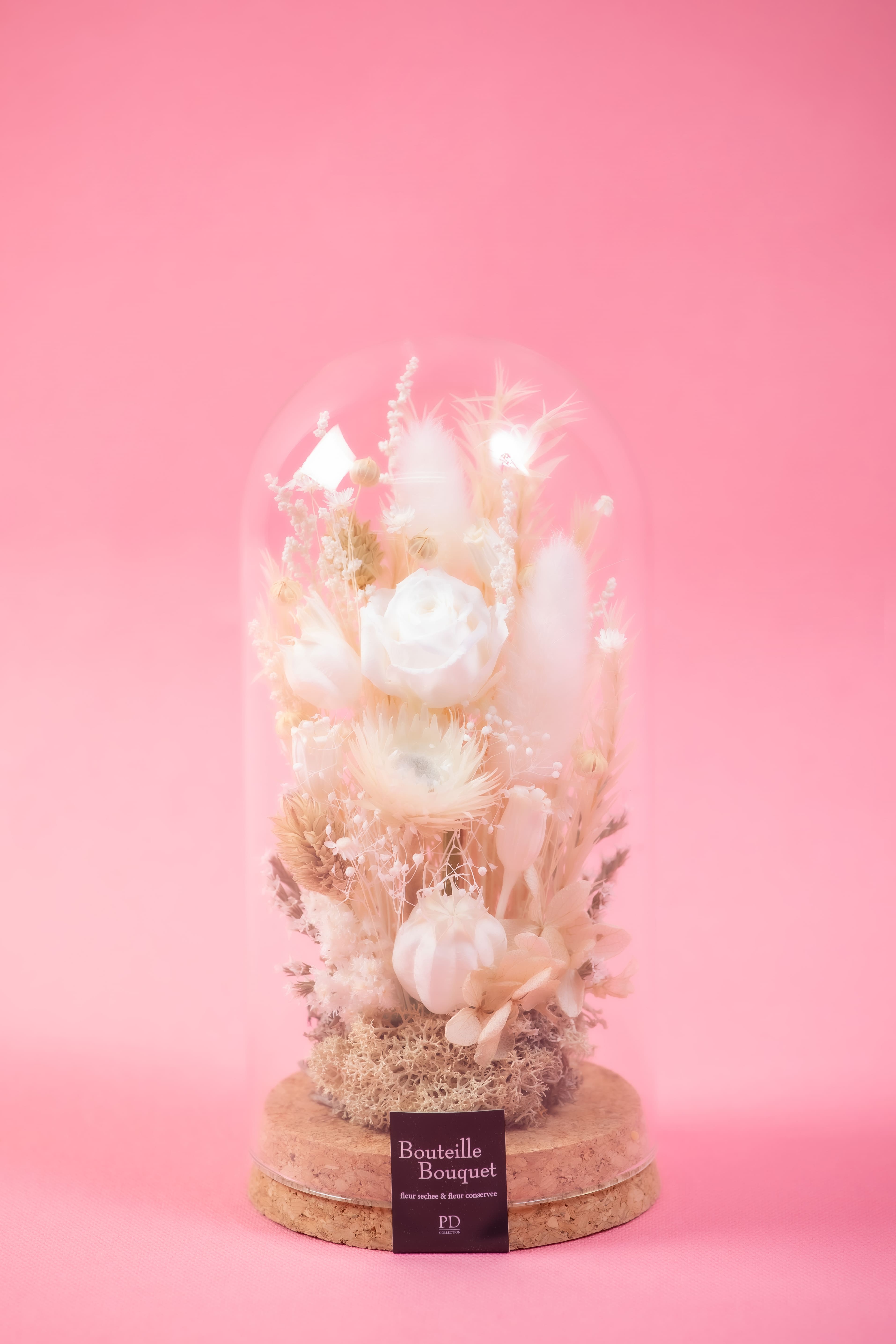 【母の日2026】コルクガラスドーム プリザーブドフラワーアレンジL ホワイト